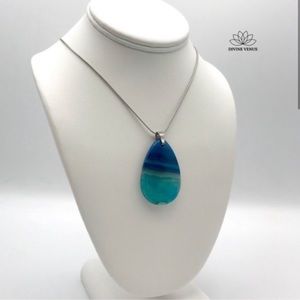 Blue Agate Drop Necklace | Stainless Steel